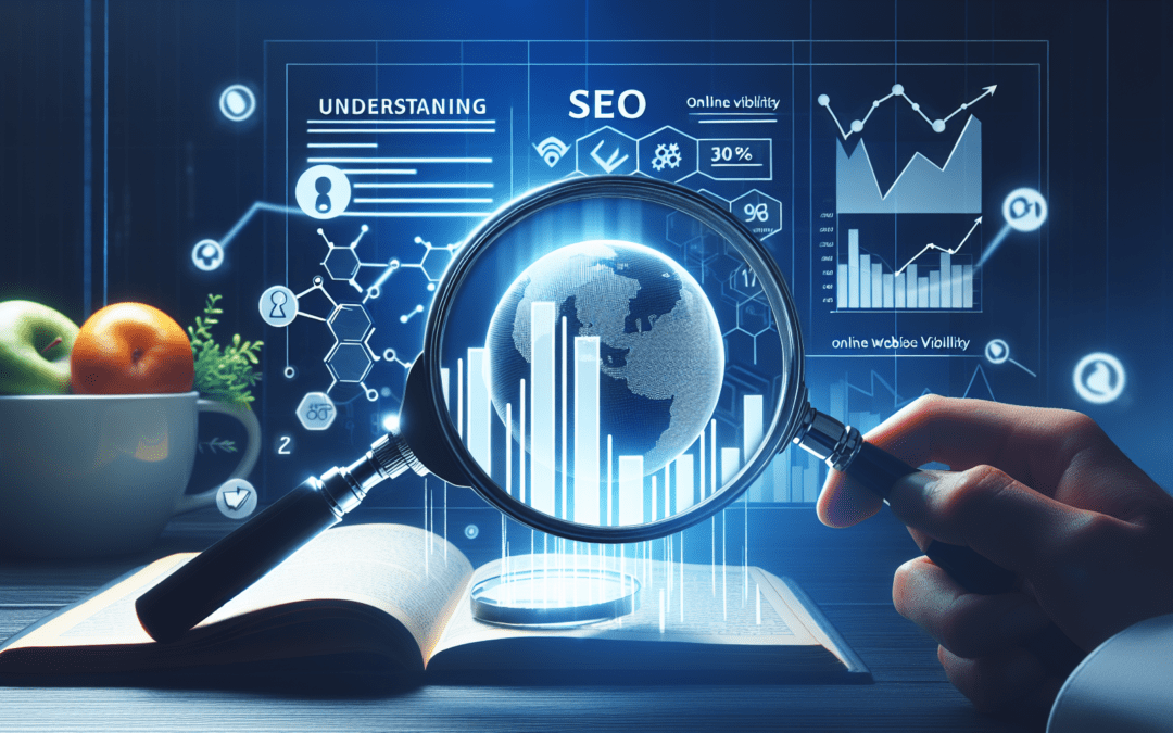 A magnifying glass examining various aspects of SEO.